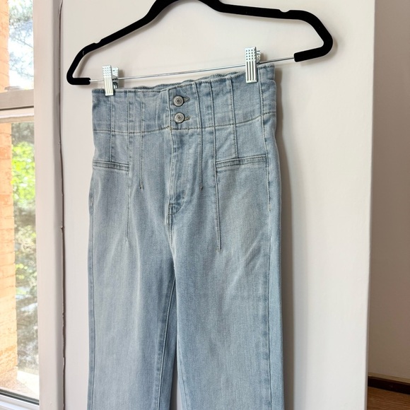 New Free People Jayde Flare Jeans High Rise in Washed Out Light Denim Blue 25 - Picture 11 of 13